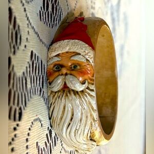 Jim Shore Christmas Bangle Santa Carved Woodland Holly Accent SIGNED 1990